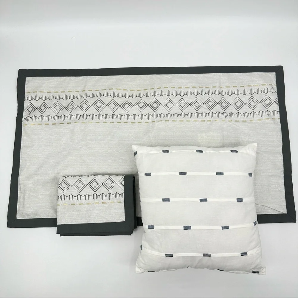 Embroidered Pillow Shams King Set of 2 and Throw Pillow Off White Gray